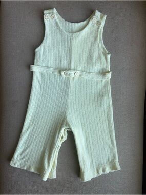 Vintage 1960s Cutler Baby Yellow Ribbed Romper Overalls Size 0-3 Months
